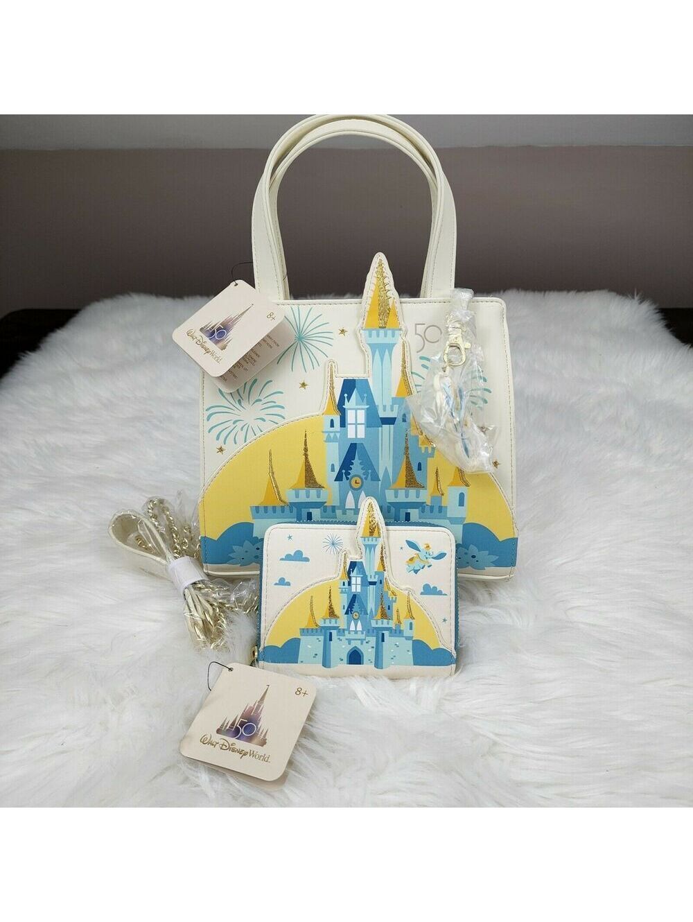 New Set Walt Disney Loungefly 50th Anniversary Castle Crossbody Purse & Wallet